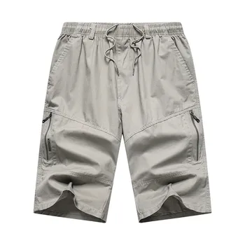 Летние хлопковые повседневные брюки, мужские однотонные пляжные брюки для бега трусцой с несколькими карманами, мужские шорты-карго с эластичной резинкой на талии, мужские