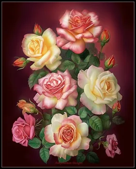 Наборы для вышивания счетным крестом, рукоделие, 14-каратный DMC цвет, Поделки, Декор ручной работы - Красные, розовые и желтые розы