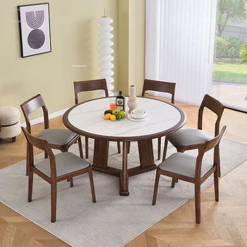 Обеденные столы из скандинавского шифера Простые Круглые столы Современная мебель для столовой Обеденный стол из массива дерева для небольшой квартиры Дома отеля
