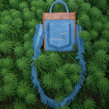 Винтажная джинсовая сумка-тоут Женская сумка Модная высококачественная сумка через плечо 2023 Новая женская сумка с кисточками