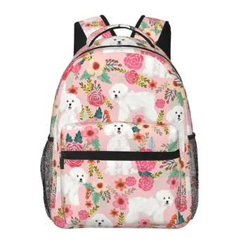 Классический Базовый холщовый школьный рюкзак Dog Pink Florals, Повседневный рюкзак, Офисный рюкзак для мужчин и женщин