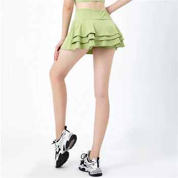 Плюс размер, плиссированная спортивная юбка для йоги с высокой талией, быстросохнущая теннисная юбка, Женские дышащие шорты для фитнеса