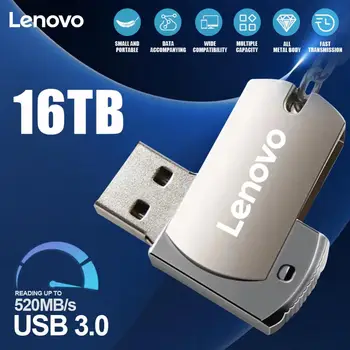 Флеш-накопитель Lenovo USB3.0 16 ТБ, Флешка 8 ТБ, 4 ТБ, Высокоскоростная Передача, Металлический Портативный USB-Накопитель, Память, U-диск