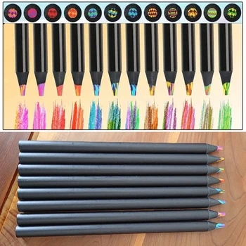 Набор цветных карандашей из черного дерева с 12 штучной прочной кистью для раскрашивания и рисования