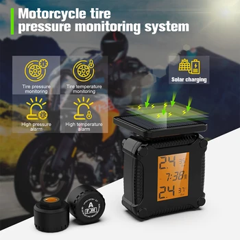 Powstation TPMS Беспроводная система контроля давления в шинах мотоцикла, система сигнализации температуры шин от солнечной энергии, красочный дисплей