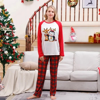 Одинаковые комплекты для мамы и дочки с мультяшным принтом, Рождественская пижама в клетку с длинным рукавом, Рождественская пижама в клетку, Белая