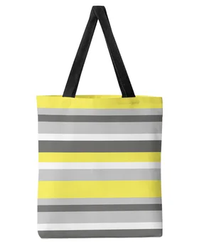 Женская холщовая сумка в желто-серую полоску большой емкости для покупок, студенческие сумки из эко-ткани на плечо для девочек
