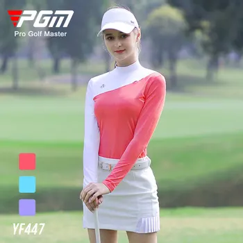 Женская футболка для гольфа PGM, Спортивный Трикотаж, Влагоотводящий Трикотаж с воротником-стойкой, Осенне-зимний Теплый Свитер с длинными рукавами YF447