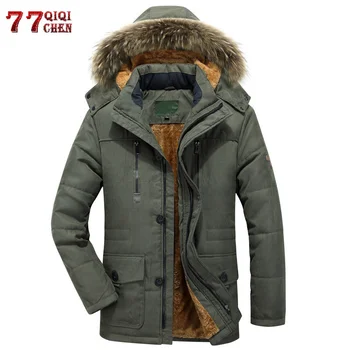 Зимняя утепленная теплая куртка, мужская Длинная парка с хлопковой подкладкой, повседневные меховые куртки-ветровки из флиса с капюшоном, пальто 6XL
