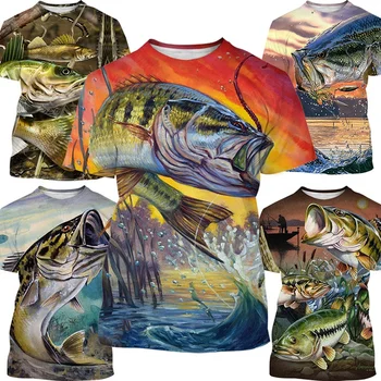 Летняя мужская футболка с 3D-принтом с рисунком охоты на рыбу с коротким рукавом, специальная футболка