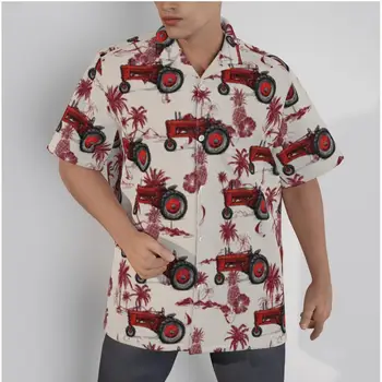 Мужская гавайская рубашка с принтом трактора, пляжные летние повседневные топы на пуговицах в стиле пэчворк, 3D рубашки