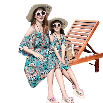 Новые летние пляжные платья в тон маме и мне с цветочным рисунком Плюс размер Платья Familie Kleidung