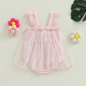 Комбинезон без рукавов для маленьких девочек, сетчатый комбинезон в стиле пэчворк с цветами для новорожденных, летняя одежда для малышей