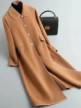 Элегантные шерстяные смеси для женщин, уличная мода, винтажные куртки, свободные однотонные пальто с отложным воротником, 2023, Новые осенне-зимние пальто