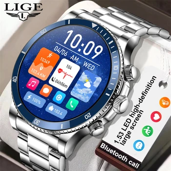 Новые умные часы Lige, мужские многофункциональные умные часы для фитнеса, спортивные водонепроницаемые часы, Стальные наручные часы с подключением по Bluetooth.