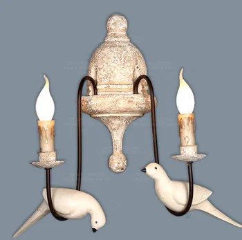 Ретро настенный светильник с птицей, французское винтажное бра из белого дерева, Деревенский настенный светильник, Антикварная лампа с птицей в спальне фермерского дома