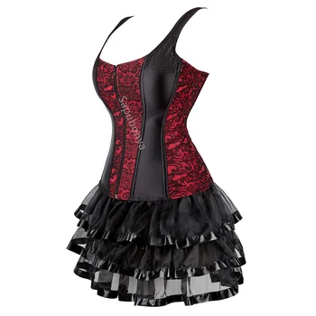 Корсетное платье, юбка-пачка, комплект с ремешком, молния с кружевом, для костюмированной вечеринки, сексуальный женский наряд в стиле бурлеск, плюс размер, готический красный на Хэллоуин