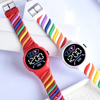 Светодиодные цифровые детские часы, наручные часы для мальчиков и девочек, водонепроницаемые силиконовые Радужные детские студенческие спортивные электронные часы