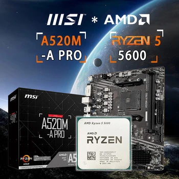 Новый процессор AMD Ryzen 5 5600 R5 5600 + Материнская плата MSI A520M-A PRO Micro ATX AMD A520 DDR4 M.2 USB3.2 STAT 3.0 SSD 64G Socket AM4