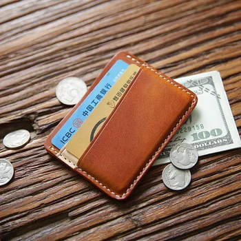 Держатель для карт из 100% натуральной кожи для мужчин, Винтажный короткий маленький мини-кошелек ручной работы с тонким передним карманом, кошелек для монет