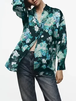 Женская шикарная блузка 2023, Элегантные однобортные женские рубашки с принтом, женские топы, топ с длинным рукавом, винтажная свободная одежда Popkin