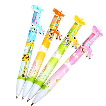2шт. Шариковая ручка в стиле милого мультяшного цвета с 3D-принтом в виде жирафа, шариковая ручка с синими чернилами, канцелярские принадлежности для рисования 