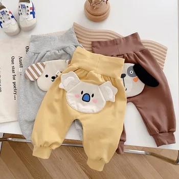 Милые детские штанишки для новорожденных мальчиков и девочек от 0 до 2 лет, хлопковые брюки с мультяшным медведем, свободная одежда из полипропилена, осенняя одежда