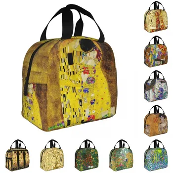 Сумка для ланча The Kiss By Gustav Klimt, портативный изолированный холодильник, термобокс для Бенто, женские сумки, сумки для школьной еды для пикника, детские сумки-тоут,