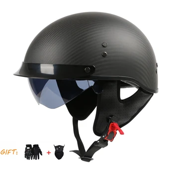 Новый мотоциклетный шлем с половиной лица из натурального 100% углеродного волокна, одобренный в стиле Ретро, Немецкий Винтажный Шлем с половиной лица, Мотооборудование для велоспорта