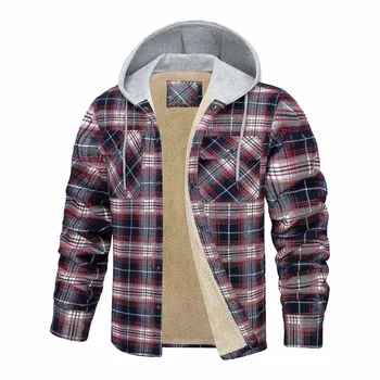 2023 Осень и зима Новая мужская рубашка в клетку с капюшоном на пуговицах Высококачественная толстовка Мужская повседневная модная толстовка куртка