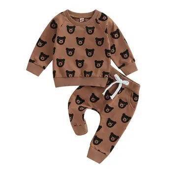 Осенний комплект штанов для маленьких мальчиков 2023 года, толстовка с длинными рукавами и мультяшным принтом, брюки с эластичной резинкой на талии, осенняя одежда