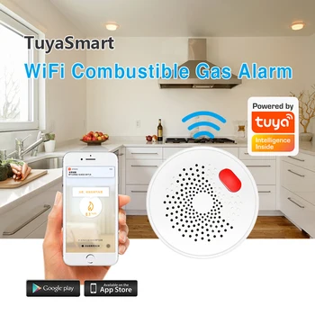 Tuya WiFi Датчик утечки ГАЗА LPG Сигнализация Детектор пожарной безопасности Приложение для контроля безопасности Умный дом Датчик утечки Поддержка приложения Smart Life