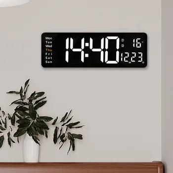 16-Дюймовые часы с большим экраном, цифровые часы в скандинавском стиле, настенные часы в минималистичном стиле для гостиной, светодиодные настенные часы