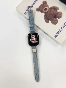 Ремешок для часов Fine Bear Canvas Denim Подходит для ремешка Apple Watch iwatchS9 8 Ultra 49mm series7654SE Casual 41mm 45mm 44mm 40mm