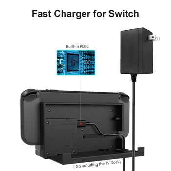 Штепсельная вилка ЕС/США, адаптер переменного тока, зарядное устройство для Nintendo Switch, быстрая зарядка 100-240 В для NS Switch, интеллектуальный источник питания, встроенный чип PD IC