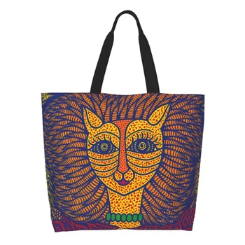Яей Кусама, автопортрет, Продуктовая сумка, сумки для покупок, женская сумка для покупок из холста с абстрактным искусством, сумка большой емкости