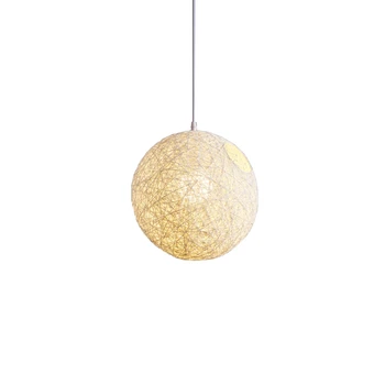 2X Белая / оранжевая люстра с шариками из бамбука, ротанга и пеньки Для индивидуального творчества, Сферический абажур из ротанга в виде гнезда