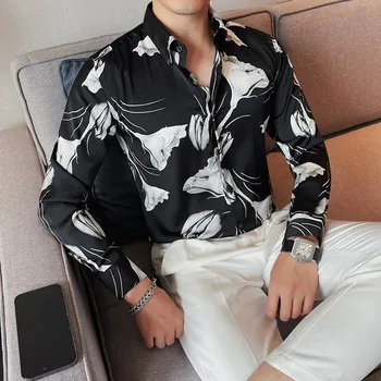 Высококачественная Рубашка с Цветочным Рисунком для Мужчин, Повседневные Рубашки Slim Fit С Длинным Рукавом, Модные Деловые Вечерние Рубашки Camisa Masculina 2023