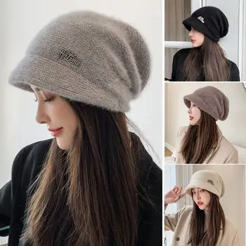 Однотонные вязаные шапочки, новая утепленная защита ушей, более теплый капор, эластичная женская шапка с капюшоном, зима-осень