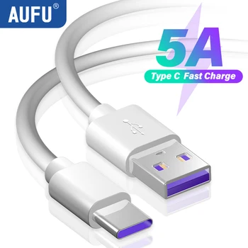 AUFU 5A USB Type C Кабель Для Huawei Honor Белый USB кабель Для Быстрой Зарядки Зарядное Устройство Провод Шнур Для Xiaomi Poco Oneplus Samsung 2 М