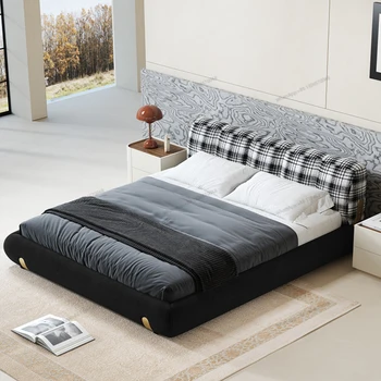 Современная кровать из хлопчатобумажного полотна для спальни, двуспальная кровать 1,8 м, главная спальня дома, свадебная кровать с татами