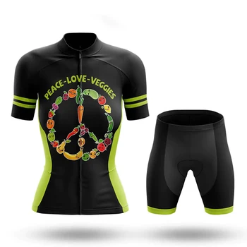 Женский комплект из майки Peace Love Veggies, шорты, костюм, Велосипедная одежда, комплекты для горных шоссейных велосипедов, одежда