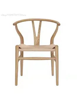 Y Стул Обеденный стул из массива дерева Nordic Круглый стул со спинкой Wagner Плетеный Стул для чайной комнаты Log Homestay Study Chair