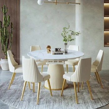 Современные легкие, роскошные, практичные обеденные столы из массива Дерева, мебель для ресторана высокого класса, Выдвижной складной круглый стол для дома