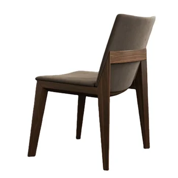 Роскошный дизайн, кожаный материал, простой лаконичный обеденный стул из массива дерева