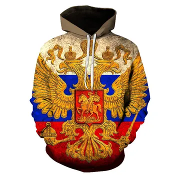 Толстовка с изображением русского медведя с 3D-принтом, толстовка с российским флагом, мужской пуловер с длинными рукавами, осенний топ