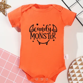 Детский комбинезон на Хэллоуин, Модный Оранжевый боди с коротким рукавом, Летняя дышащая Детская одежда, милый комбинезон для новорожденных мальчиков