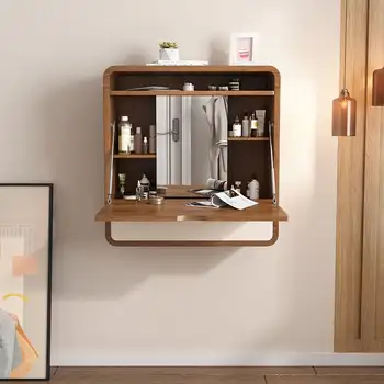Современный туалетный столик для макияжа с зеркалом, настенный, Многофункциональный Деревянный туалетный столик с выдвижным ящиком, тумбой и 5 прослойками, 23 дюйма