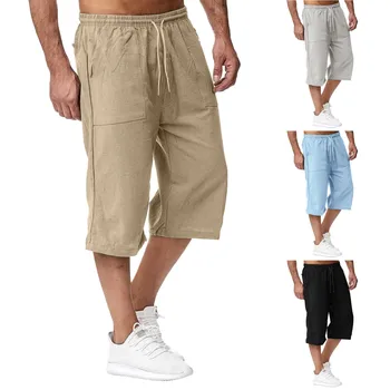 Мужские весенне-летние хлопчатобумажные спортивные штаны, штаны для бега, свободные повседневные капри для пляжного отдыха, красивые брюки, пушистые брюки, мужские облегающие брюки