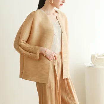 ALSEY Miyake Плиссированная женская куртка, модная однотонная свободная Повседневная одежда больших размеров, тонкая верхняя одежда и пальто на одной пуговице, новинка осени